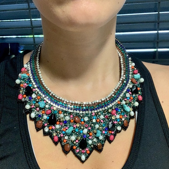 Colorful statement bib necklace (NWOT) - Picture 3 of 8